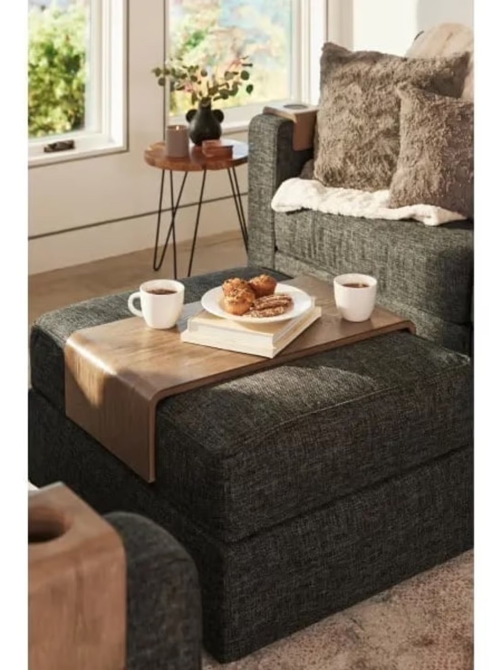 Lovesac Sactionals Table Ottoman Tray Weathered Ash No Handles - Picture 2 of 3